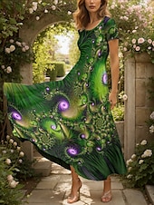 abordables Art &amp; Design Robes-Femmes Robe maxi Robe Décontractée Robe trapèze Robe d&#039;été Élégant Vacances Occasionnel Coupe régulière Graphique Abstrait Manche Courte Col carré Rouge Bleu Violet Vert Été Printemps