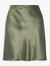 economico Gonne semplici-Gonna da donna A Line Colore solido Moda Casual Mini Vita alta Gonne Pura Tasca Stampa Micro-elastico Strada Giornaliera Nero Champagne Oro Verde militare Estate Satin