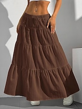 preiswerte Schlichte Röcke-Damen Rock Schwingend Mode Maxi Mittlere Hüfthöhe Röcke Einfach Gerafft Kordelzug Mikroelastisch Urlaub Ausgehen Schwarz Weiß Rot Braun Sommer Polyester