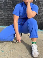 preiswerte Unterteile-Damen Normal Overall Streetwear Einfarbig Kurzarm Hemdkragen Reißverschluss Ausgehen Wochenende Normale Passform Blau Schwarz Rosa Sommer