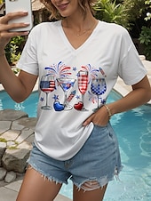 abordables Top jour de l’indépendance-T-shirt patriote pour femmes graphique cœur étoile vintage élégant classique à manches courtes col en V tops réguliers quotidiens week-end imprimé noir blanc rouge bleu violet été printemps