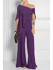 abordables Combinaisons pour maman-Combinaisons invitée de mariage élégante robe de mariage formelle fête longueur du sol manches courtes épaules dénudées automne invité de mariage chiffon avec volants 2025 taille sur mesure gratuite