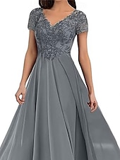 preiswerte Bodenlänge-A-Linie Brautmutterkleid Elegant V Ausschnitt Bodenlang Polyester Kurzarm mit Einfarbig 2025