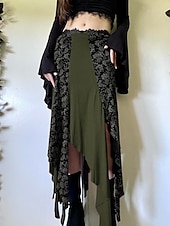 preiswerte Grafische Röcke-Damen Rock Lässig Boho Midi Mittlere Hüfthöhe Röcke Blumen Farbblock Spleißen Druck Asymmetrischer Saum Mikroelastisch Urlaub Straße Grün Sommer Polyester
