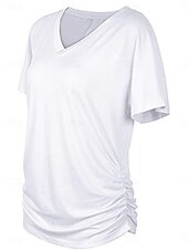 billige Plain t-skjorte-Dame Bluse Helfarge Stilfull Fritid Kortermet V-hals Vanlige topper Daglig Hvit Rosa Lilla Grå Sommer
