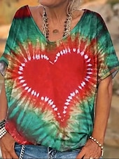 ieftine Tricou tie-dye și gradient-Pentru femei Tricou Cravată Modă Modern Manșon scurt În V Topuri obișnuite Zilnic Peteci Imprimeu Roșu-aprins Mov Fucsia Trifoi Vară