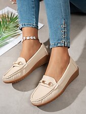 abordables Chaussures sans lacet et mocassins femme-Mocassins pour femme en similicuir métallisé avec mors doré, chaussures plates confortables à enfiler pour la conduite, le travail et les sorties décontractées