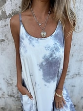 cheap Rompers-Women&#039;s Long Dress Maxi Dress Casual Dress Summer Dress Slip Dress Fashion Modern Daily Beach Weekend Regular Fit Tie Dye Sleeveless Spaghetti Strap Pink Navy Blue Apricot Summer