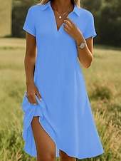 tanie Biała sukienka-Damskie Sukienka midi Sukienka A line Urlop Codzienny Styl plażowy Wyjściowe Regularny Jednokolorowe Graficzny Krótki rękaw W serek Biały Niebieski Fioletowy Lato
