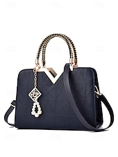 levne Kabelky a tote tašky-Dámská kabelka z umělé kůže s perlovým přívěskem – elegantní geometrické horní ucho a crossbody kabelka do kanceláře, na každodenní dojíždění a formální příležitosti