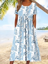 preiswerte Blumenkleid-Damen Midikleid T-Shirt-Kleid A Linie Kleid Sommerkleid Bohemien Urlaub Vintage Normale Passform Blumen Grafik Kurzarm Rundhalsausschnitt Leicht Blau Sommer Frühling