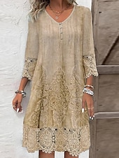 abordables Robes fleuries-Femmes Mini Robe Robe fourreau Occasionnel Extérieur Sortir Coupe régulière Fleuri Graphique Manche 3/4 Col en V Bleu Chameau Vert Été