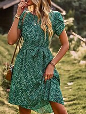 ieftine Rochii Boho-Pentru femei Rochie Mini Rochie florala Rochie Boho Rochie imprimata Modă Clasic Modern Vacanță Concediu Ieșire Fit regulat Floare Manșon scurt Stil Nautic Roșu-aprins Albastru piscină Maro Trifoi