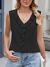 ieftine Top simplu-Pentru femei Camisole Tank Top Culoare solidă Zilnic Casual Fără manșon În V Topuri obișnuite Zilnic Bufantă Negru Alb Albastru piscină Fucsia Vară