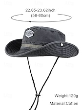abordables Chapeaux pour hommes-Chapeau de pêche d&#039;extérieur pour homme avec mentonnière réglable, tissu en toile de coton, bord large enroulable classique, adapté aux activités estivales, à la randonnée et aux voyages