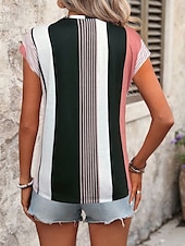 billige Stripe og geometrisk tank topp-Dame Camisole Tank Top Grafisk Stripet Årgang Stilfull Fritid Ermeløs V-hals Vanlige topper Daglig Trykt mønster Rosa Sommer