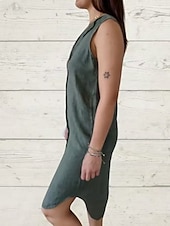 preiswerte Kleider aus Baumwolle und Leinen entwerfen-Damen Minikleid Kleider mit Leinenstruktur aus Poly-Baumwolle Freizeitkleid Sommerkleid Klassisch Modern Täglich Wochenende Normale Passform Einfach Ärmellos V Ausschnitt Schwarz Rosa Grün Sommer