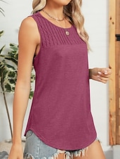 olcso Egyszerű ujjatlan felső-Női Camisole Tank Top Tömör szín Napi Stílusos Alap Ujjatlan Terített nyak Normál felsők Napi Arcpír rózsaszín Bor Medence Lóhere Nyár