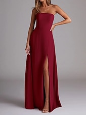 economico Abiti da damigella-Abito da damigella a trapezio, scollo a V, maniche lunghe, elegante, strascico a ruota in chiffon con pieghe e volant 2025