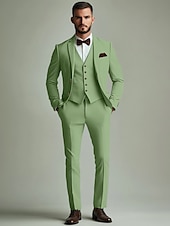 economico Abiti da matrimonio-Uomo Matrimonio Feste Completi Verde salvia Formale Tinta unita Vestibilità standard 3 pezzi Monopetto Due Bottoni