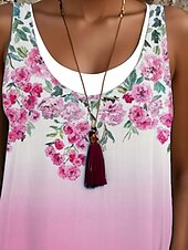 abordables Robes Floraux Imprimés-Femmes Robe Midi Robe débardeur Mode Classique Extérieur Quotidien Week-end Coupe régulière Graphique Dégradé de couleur Sans manches Col ras du cou Rose Claire Été Printemps Automne