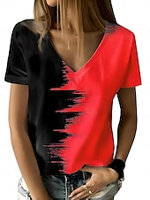 abordables T-shirt rayé et géométrique-Femmes T-shirt Graphique Géométrique Dégradé de couleur ancien Élégant Moderne Manche Courte Col en V Hauts Réguliers Quotidien Imprimé Blanche Jaune Rouge Bleu Violet Été Printemps