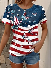 cheap Independence Day Top-Independence Day Women&#039;s Patriotic Fourth of July T Shirt Graphic Flag Vintage Casual Short Sleeve Crew Neck Regular Tops Daily Weekend Print Blue Summer