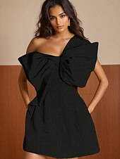 abordables Robes de bal de rentrée scolaire-Robe Moire moutarde jaune haute couture robe de bal A-Line robes de retour à la maison jacquard élégant robe formelle semi-formelle mariage courte  mini sans manches épaule unique avec nœud(s) robe