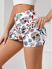 billiga Grafiska kjolar-Dam Smal Kjol Tenniskjol Mode Ledigt Mini Hög midja Kjolar Grafisk Blommig Ficka Elastisk Utomhussport Dagligen Vit Rodnande Rosa Grå Sommar Stickat Polyester