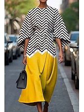 abordables Robes Floraux Imprimés-Femmes Robe Longue Maxi Robe Robe Décontractée Robe d&#039;été Mode Moderne Quotidien Date Week-end Coupe régulière Géométrique Manche 3/4 Col ras du cou Noir Jaune Vert Claire Rose Claire Été