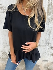 ieftine tricou simplu-Pentru femei Tricou Grafic Modă Modern Casual Manșon scurt Stil Nautic Topuri obișnuite Zilnic Sfârșit de săptămână Bufantă Asimetric Negru Alb Roz Îmbujorat Albastru piscină Vară