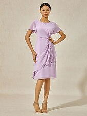 billige Bodycon-kjoler-Dame Knelang kjole Lag-på-lagkjole Elegant Formelt Sommerfugl Bryllupsgjest Cocktailfest Normal عادي Kortermet Crew-hals Lys Lilla Sommer