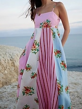 abordables concevoir des robes en coton et lin-Femmes Robe Longue Maxi Robe Robes en coton et lin Robe Décontractée Mode Extérieur Soirée Fête Coupe régulière Fleur Sans manches Bretelles spaghetti Rose Claire Été