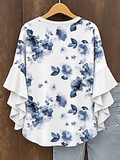 economico Top Floreali-Blusa da Donna con Maniche a Ruffle a Strati Grafica Floreale Elegante Bohemia Vintage Maniche a 3/4 Collo a V Maglietta Regolare Abbigliamento Estivo Primaverile per Vacanze Stampa Gialla Rossa Blu