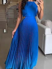 abordables Robes fleuries élégantes-Femmes Robe Longue Maxi Robe Robe froncée Moderne Extérieur Vacances Fête Coupe régulière A Ombre Sans manches Col ras du cou Bleu Orange Vert Été