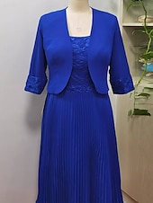 cheap With Jacket-Two Piece Mother of the Bride Dress Wedding Guest Church Elegant &amp; Luxurious Scoop Neck Tea Length Chiffon 3/4 Length Sleeve Short Jacket Dresses with Lace Ruching 2025 free custom size