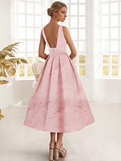 Недорогие Комплекты платьев для мам-А-силуэт Ниже колена Свадебное платье для гостей Платье для матери невесты Без рукавов Рукав 3/4 Квадратный вырез Элегантный стиль Вечеринка в саду Свадьба Официальные Стретч-креп с Карман