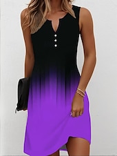 preiswerte Kunst &amp; Design Kleid-Damen Minikleid Sommerkleid Shiftkleid Schulterfreies Kleid Urlaub Lässig Party Normale Passform Ombre Grafik Ärmellos V Ausschnitt Gelb Rote Blau Purpur Sommer Frühling