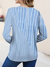 billige Stripe og geometrisk t-skjorte-Dame T skjorte Grafisk Geometrisk Stripet Elegant Årgang Mote Langermet Crew-hals Rund hals Vanlige topper Daglig Ut på byen Helg Trykt mønster Rosa Blå Sommer Vår