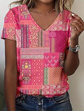 ieftine tricou Art &amp; Design-Pentru femei Tricou Topuri de vară Grafic Clasic Casual Manșon scurt În V Crop Tops Zilnic Sfârșit de săptămână Imprimeu Curcubeu Vară Primăvară Toamnă