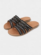 cheap Slide Sandals-Women's Bronze Multi-Strap Flat Slide Sandals – Bohemian Style Open Toe Slippers for Daily Wear, Travel, and Vacation