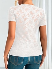 abordables Hauts en dentelle-Blouse en dentelle pour femmes tops à couleur unie élégant décontracté manches courtes col en V tops réguliers quotidiens patchwork en dentelle noir blanc vert été printemps
