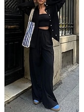 economico Imposta-Completo da donna 100% cotone cotone lino camicia a maniche lunghe colletto tinta unita attivo basic casual quotidiano nero bianco giallo estivo vestibilità regolare