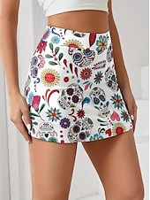 billiga Grafiska kjolar-Dam Smal Kjol Tenniskjol Mode Ledigt Mini Hög midja Kjolar Grafisk Blommig Ficka Elastisk Utomhussport Dagligen Vit Rodnande Rosa Grå Sommar Stickat Polyester