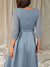 cheap Tea Length-A-Line Mother of the Bride Dress Wedding Guest Elegant Sweet V Neck Tea Length Satin Half Sleeve with Sash / Ribbon Beading Ruching 2025