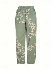 preiswerte Gerade geschnittene Hose-Damen Weites Bein Chinos Baggy-Hosen Urlaub Vintage Ethno-Stil Volle Länge Hohe Taille Blumen Grafik Drucken Thermowarm Atmungsaktiv Weich Mikroelastisch Urlaub Straße Lässig Dunkelgrau Rubinrot