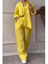 economico Imposta-Completo da donna 100% cotone cotone lino camicia a maniche lunghe colletto tinta unita attivo basic casual quotidiano nero bianco giallo estivo vestibilità regolare