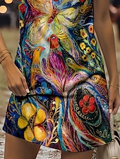 preiswerte Kunst &amp; Design Kleider-Damen Minikleid Sommerkleid Shiftkleid Schulterfreies Kleid Urlaub Lässig Outdoor Ausgehen Strand Normale Passform Blumen Grafik Tiermotiv Ärmellos V Ausschnitt Gelb Rote Königliches Blau Blau Sommer