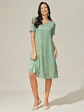 billige Kjoler til nyttårsaften-Dame Knelang kjole Chiffonkjoler Elegant Fritid Løstsittende Blomstret Kortermet Crew-hals Salvie Grøn Sommer