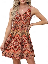 levne Neformální květinové šaty-Dámské Mini šaty Boho šaty Elegantní Na běžné nošení Plážový styl Volný Cikánské Bez rukávů Do V aqua modrá Colourful Bílá Rubínově červená Léto